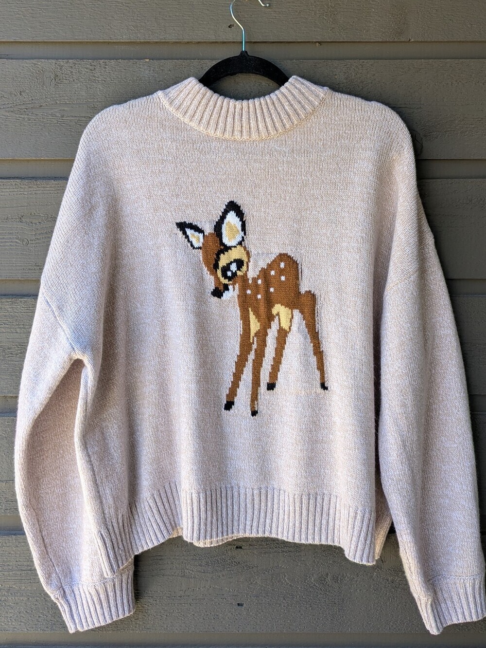 NWOT Disney Bambi Deer Fawn Mock Neck Knit Sweater Beige Women's XL